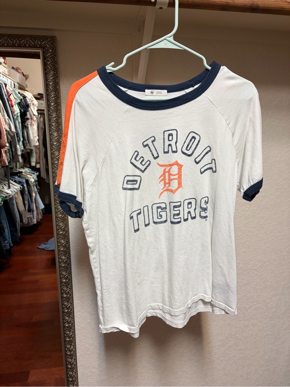 '47 Detroit Tigers White Tee with Navy Trim & Orange Accent
